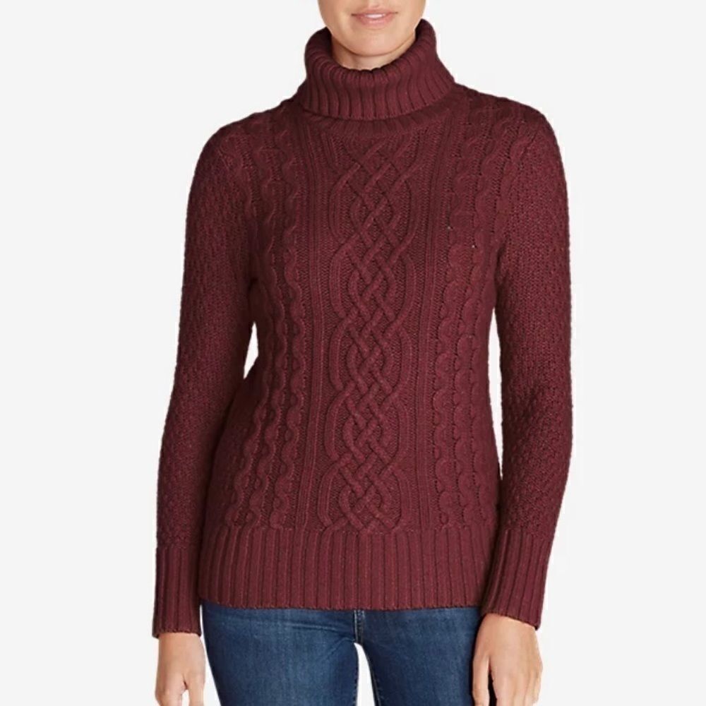 Eddie Bauer Faded Red Cable Fable Turtleneck Sweater Size XS New with Tag